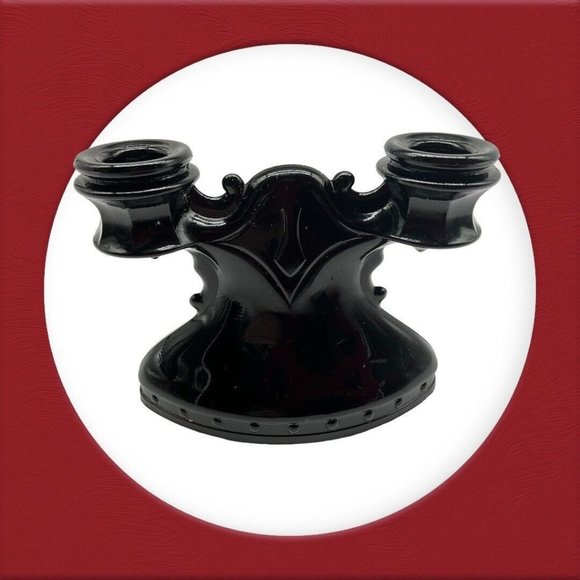 L.E. Smith Vtg Mt. Pleasant Black Amethyst Depression Glass Double Candle Holder - Picture 5 of 15